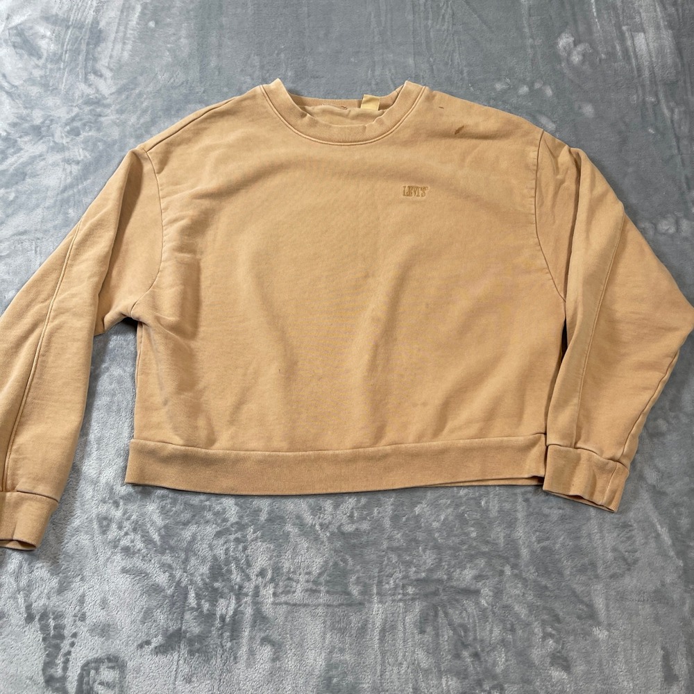 Levis Womens Relaxed Crewneck Sweatshirt Tan Camel Embroidered Logo Size S